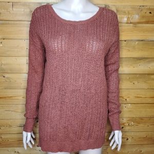 ❤️American Eagle sweater long sleeve crochet round neck Red brick stretc…